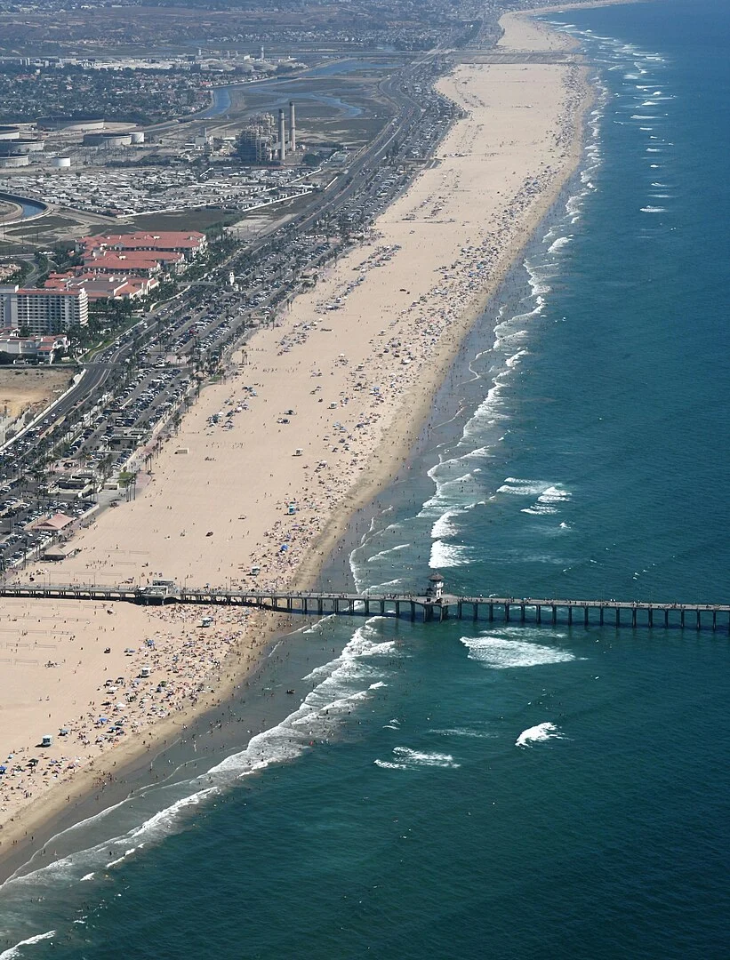 image of Huntington Beach from the skies. The service area for garage door repair Huntington Beach